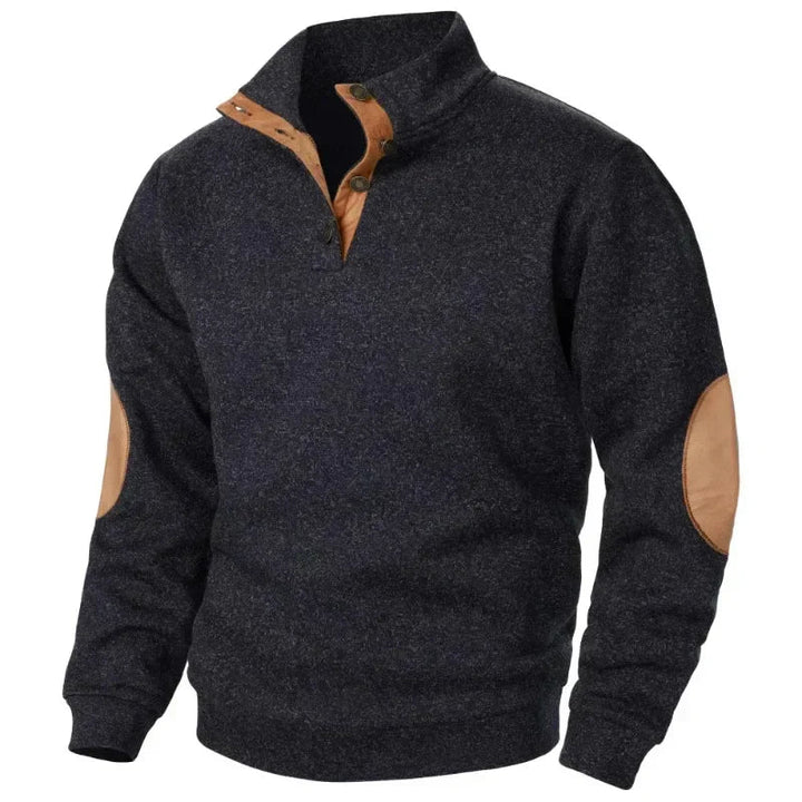 Herrenpullover Wolle Klassisch Mit Knopfverschluss Und Ellbogenpatches 0