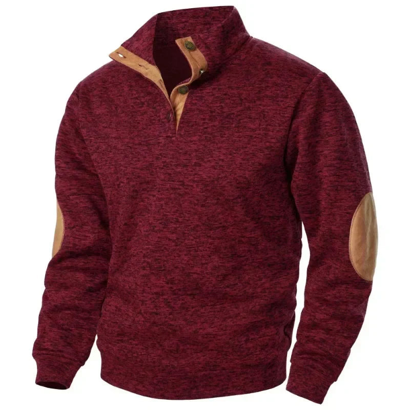 Herrenpullover Wolle Klassisch Mit Knopfverschluss Und Ellbogenpatches 1