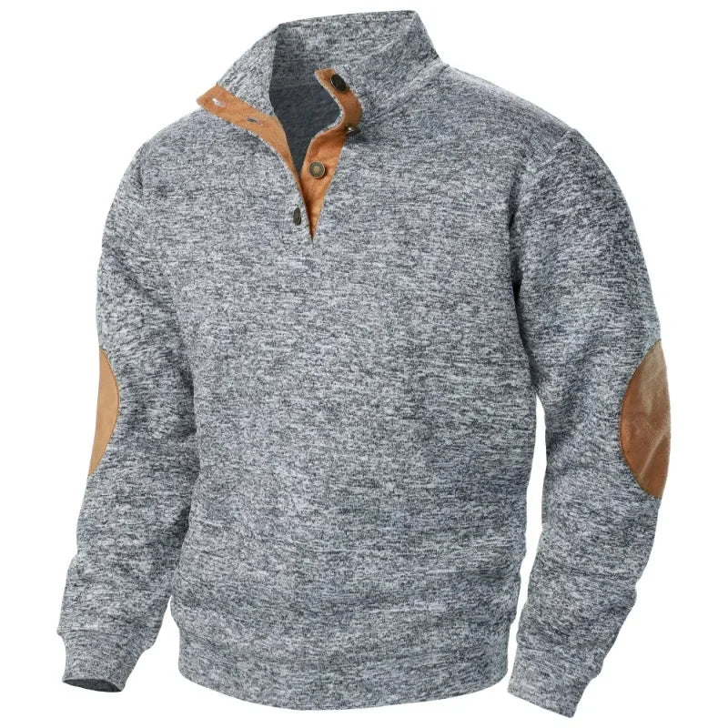 Herrenpullover Wolle Klassisch Mit Knopfverschluss Und Ellbogenpatches 2