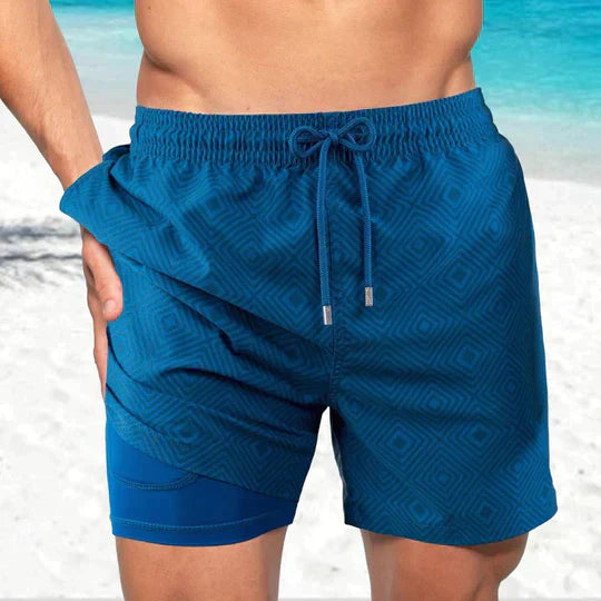 Men's Quick-Drying Swim Shorts with Compression Inner Shorts – Sporty Beach Shorts