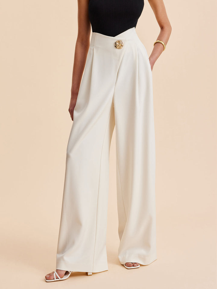 High-waisted fabric pants women wide-leg elegant