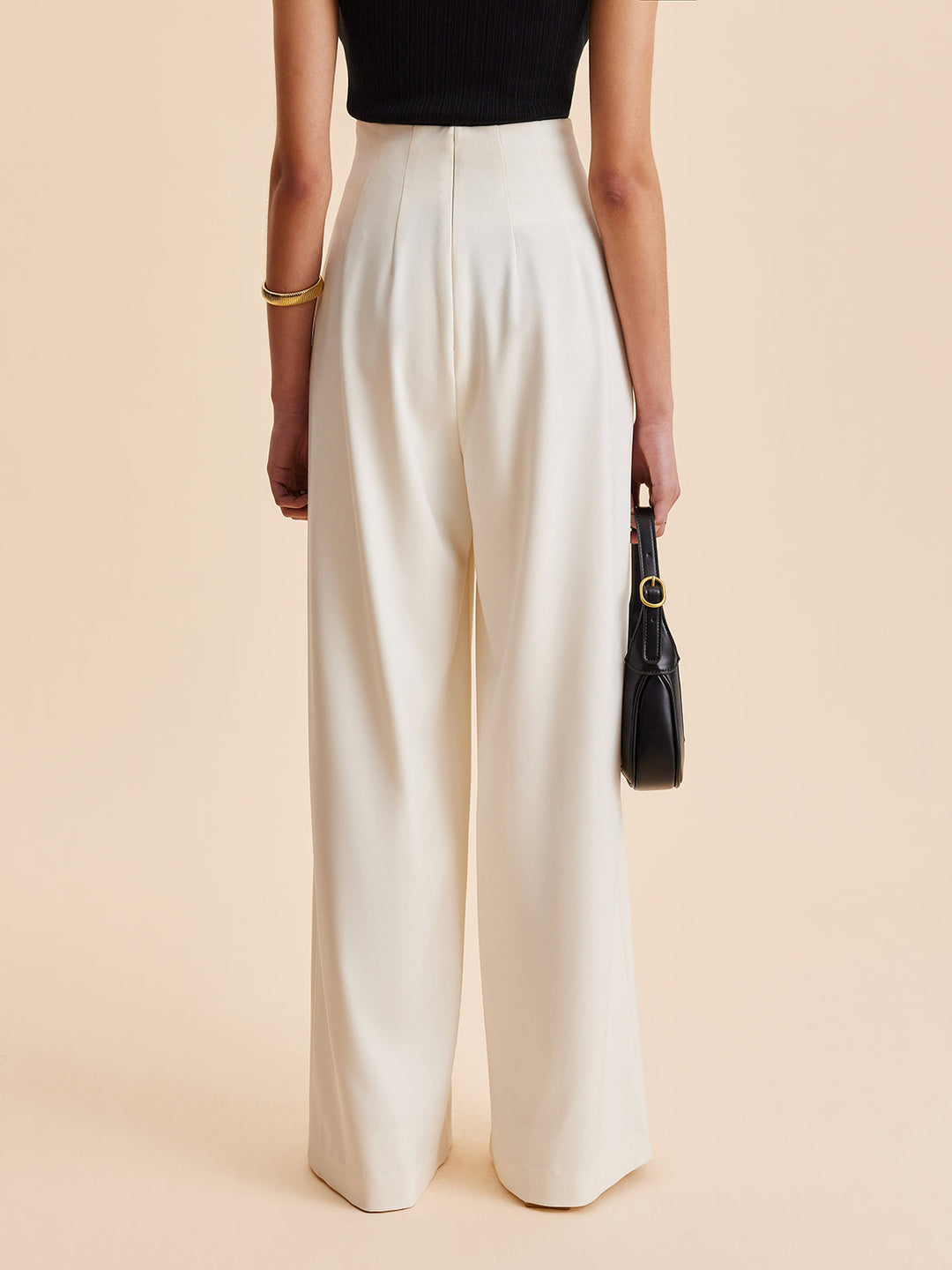 High-waisted fabric pants women wide-leg elegant