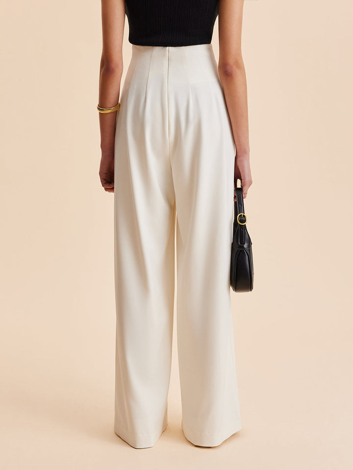 High-waisted fabric pants women wide-leg elegant