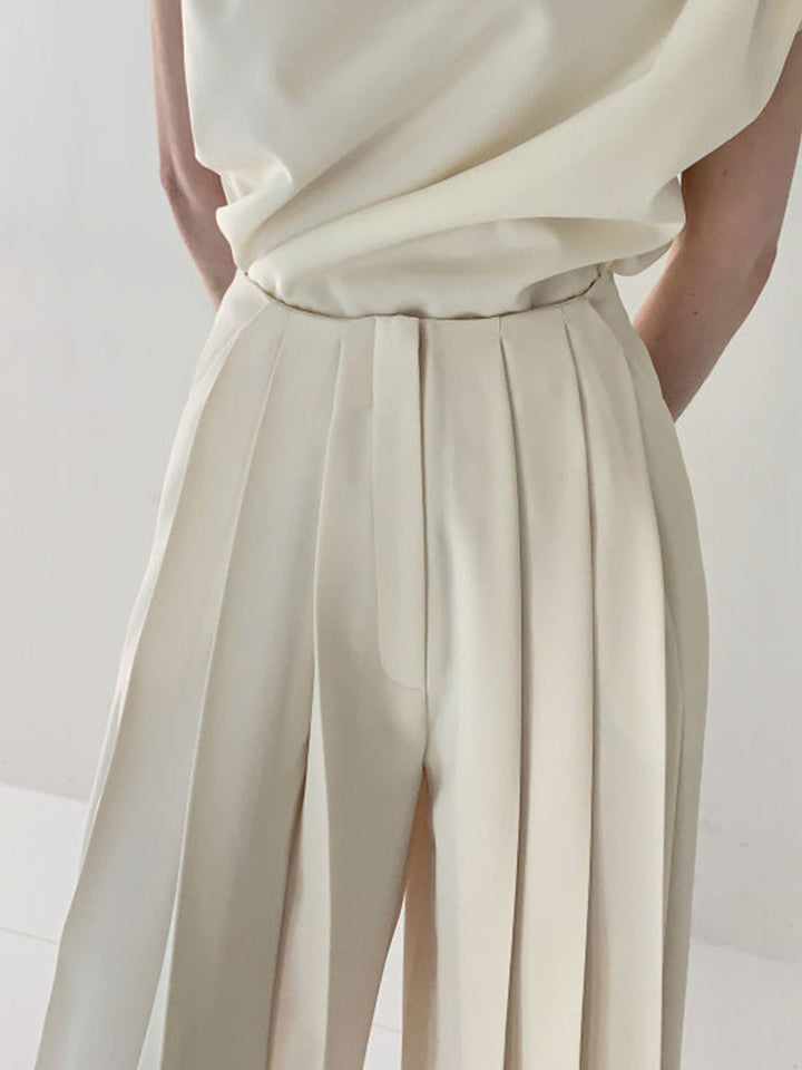 High-waisted fabric pants women wide leg polyester elegant