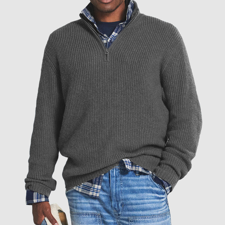 High-quality men's pullover with zipper collar
