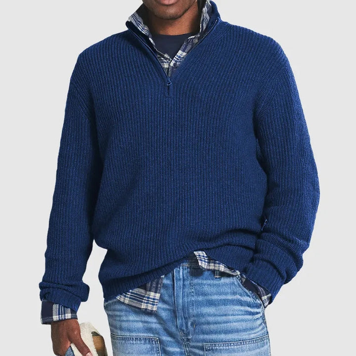 High-quality men's pullover with zipper collar