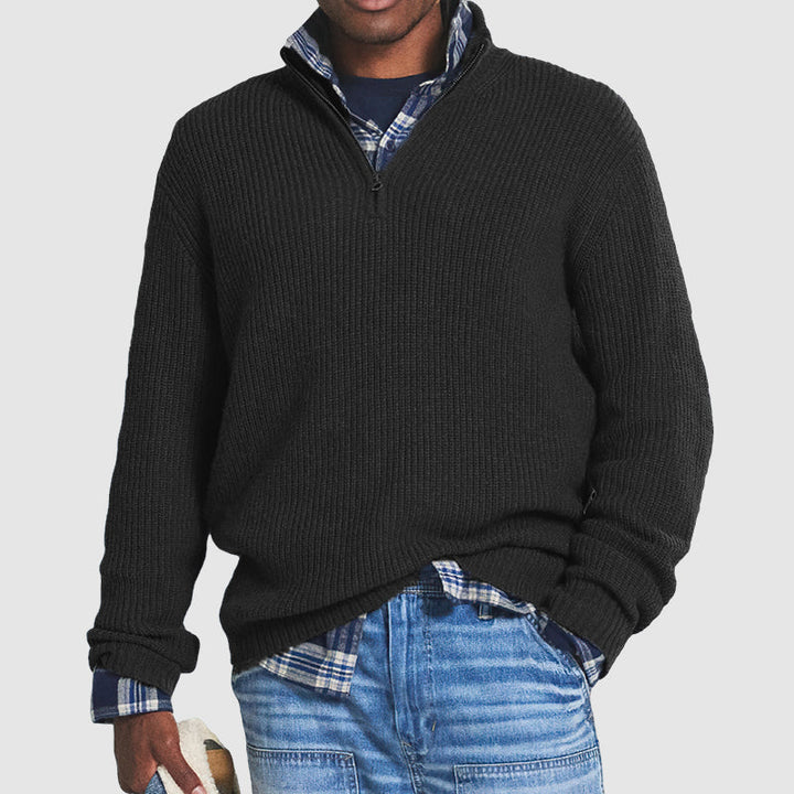 High-quality men's pullover with zipper collar