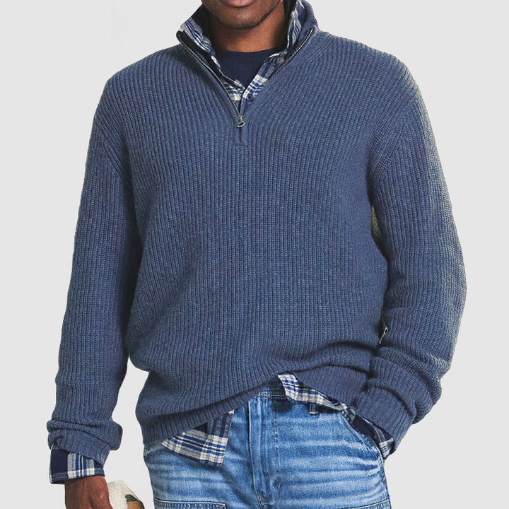 High-quality men's pullover with zipper collar