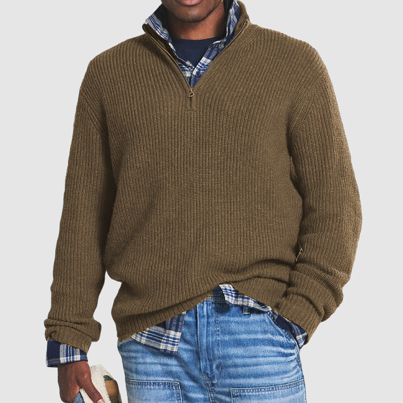High-quality men's pullover with zipper collar