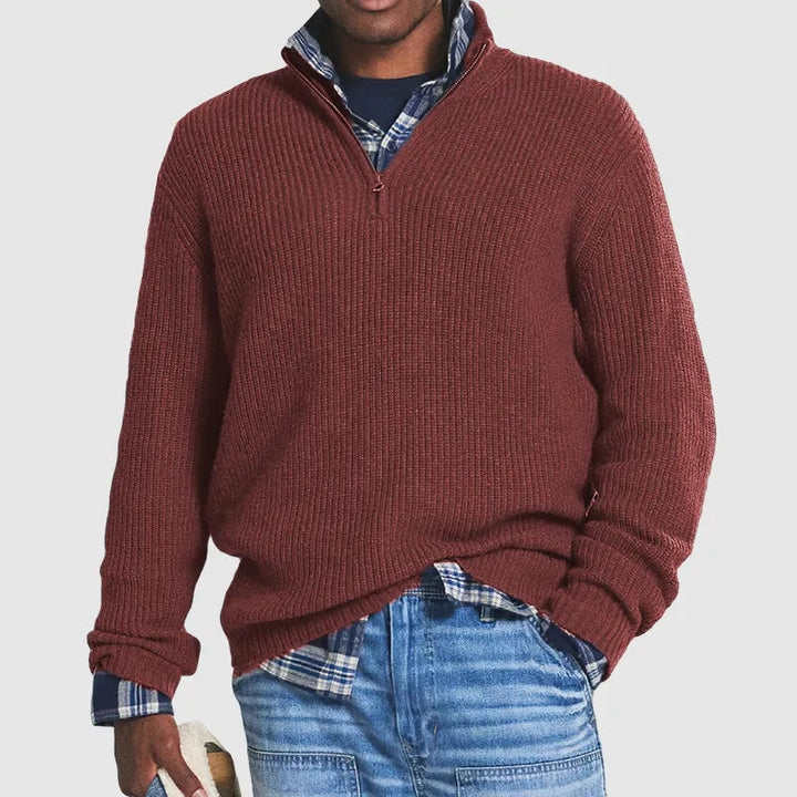 High-quality men's pullover with zipper collar