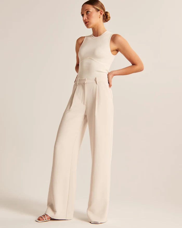 Pantalon pour femme à taille haute et à jambe large élégante