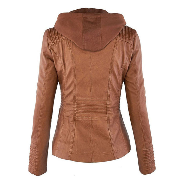 Damen Wetterfeste Lederjacke Mit Kapuze – Wasserdichter Stylischer Mantel