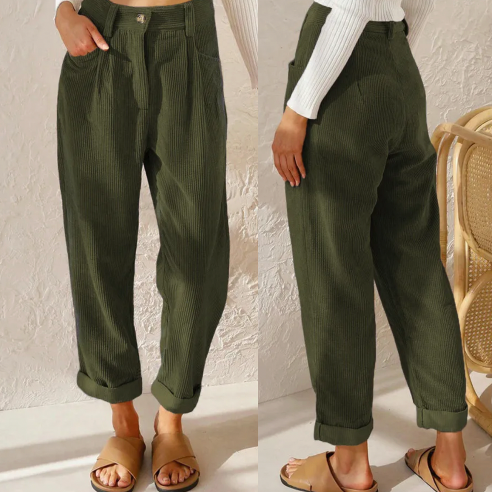 Damen High-Waist Cordhose – Moderne Dreiviertel Freizeit Hose