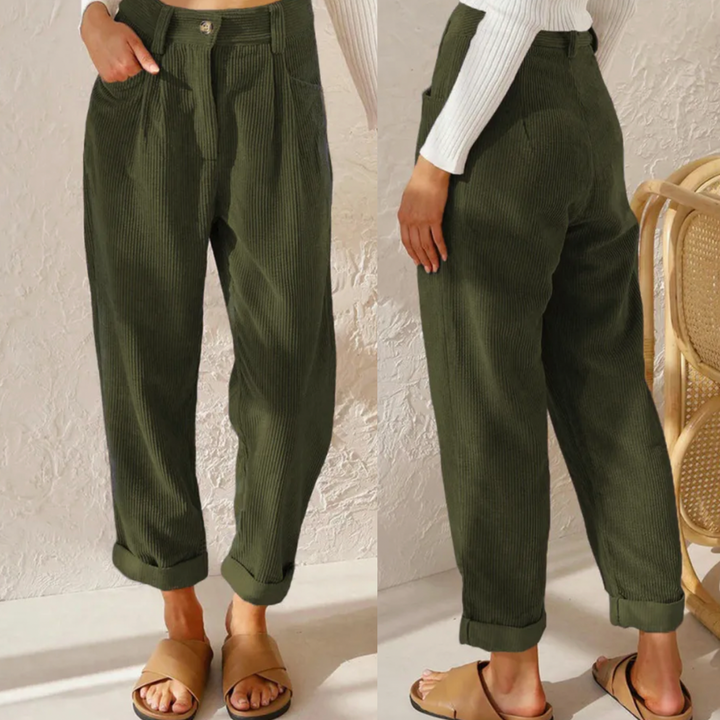 Damen High-Waist Cordhose – Moderne Dreiviertel Freizeit Hose