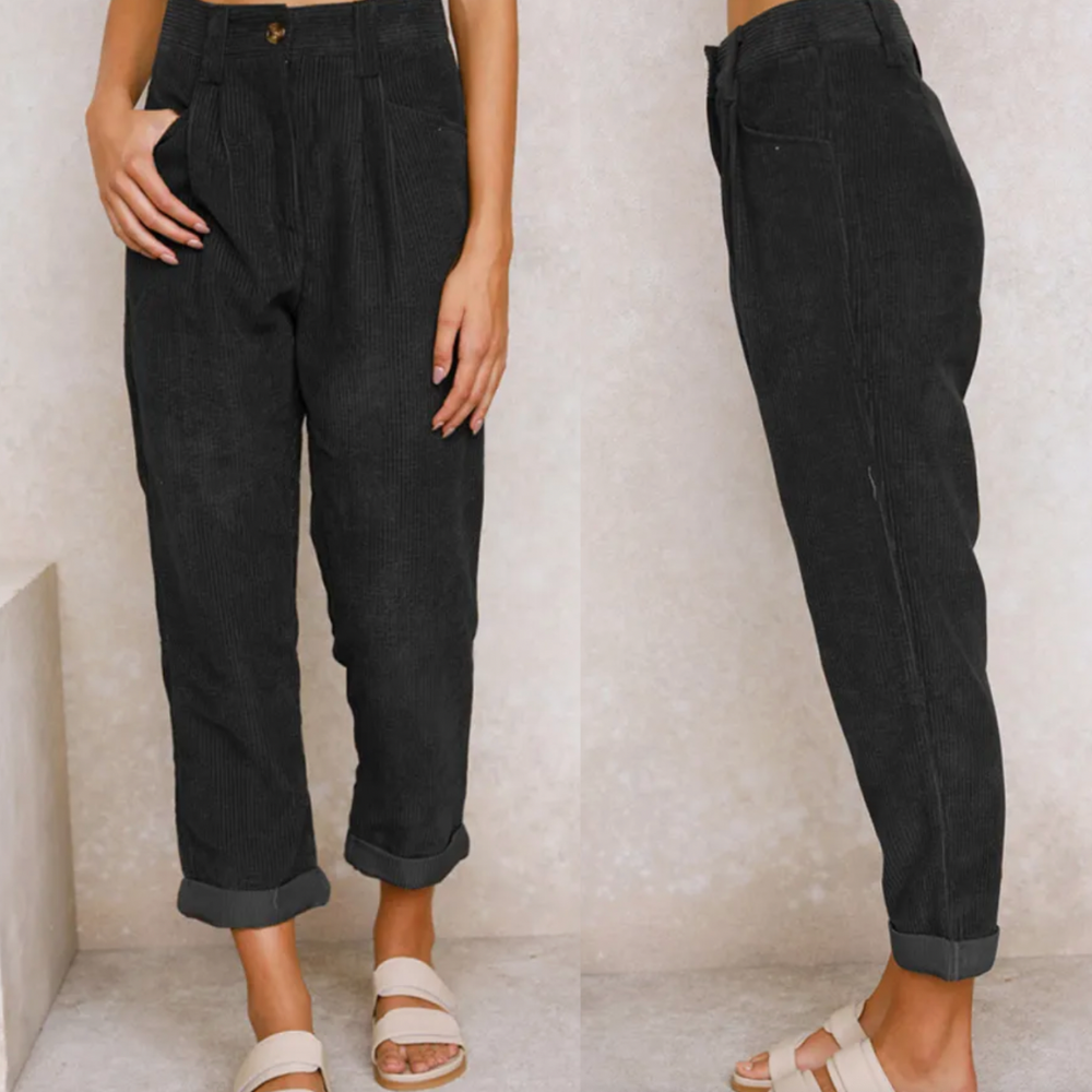 Damen High-Waist Cordhose – Moderne Dreiviertel Freizeit Hose