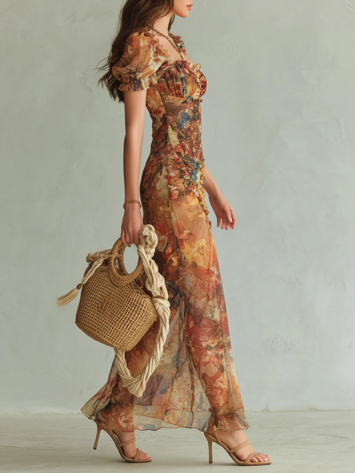 Langes Chiffonkleid in Orange: Eleganter Look für Hochzeitsgäste 2