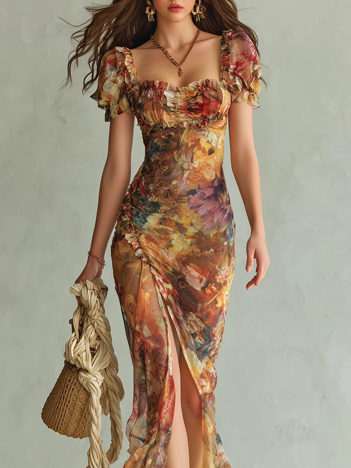 Langes Chiffonkleid in Orange: Eleganter Look für Hochzeitsgäste 3