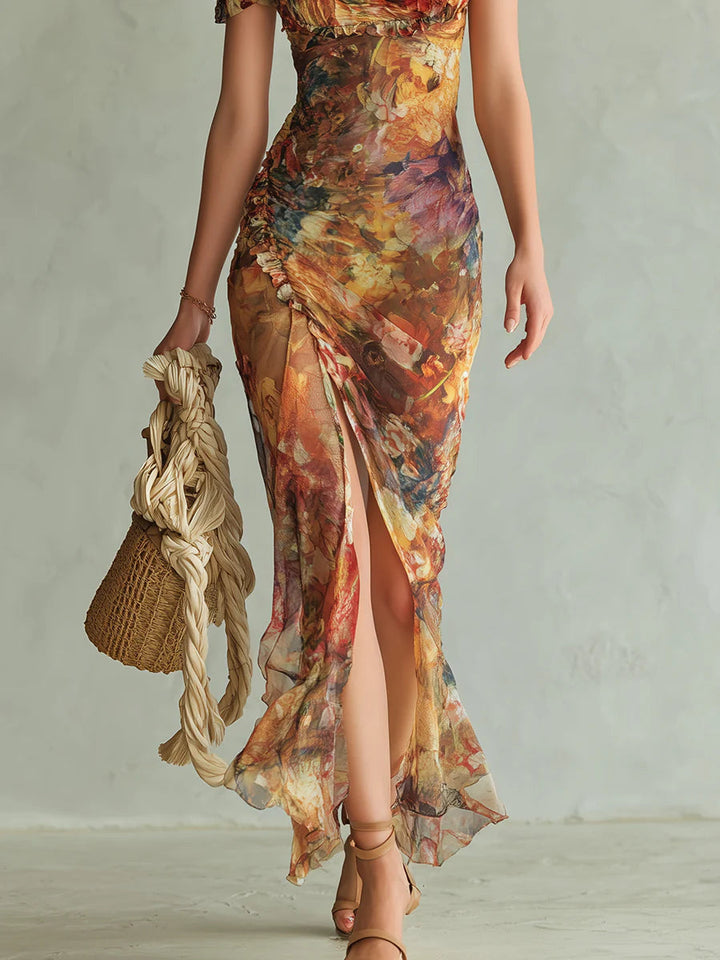 Langes Chiffonkleid in Orange: Eleganter Look für Hochzeitsgäste 4