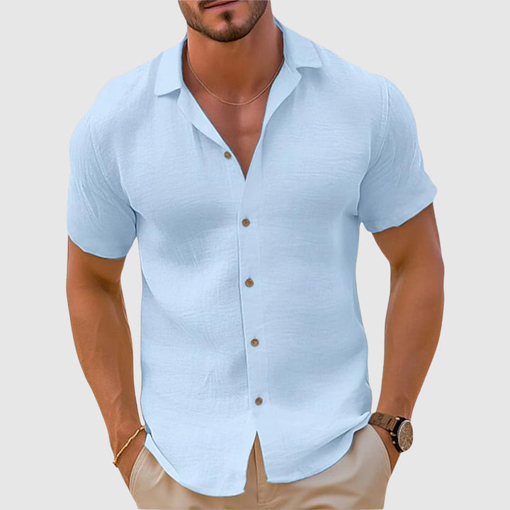 Men's Linen Short-Sleeve Button-Up Shirt – Casual Summer Shirt
