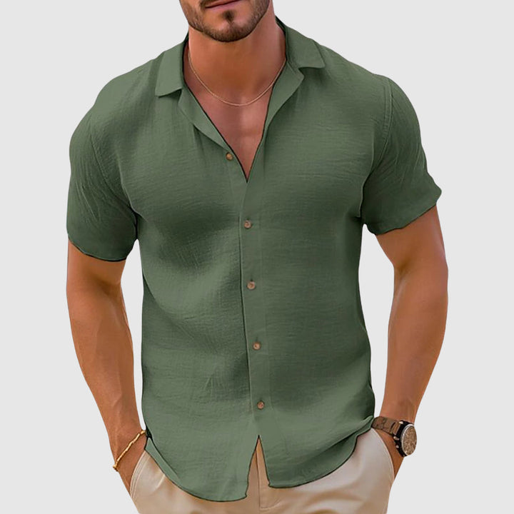 Men's Linen Short-Sleeve Button-Up Shirt – Casual Summer Shirt