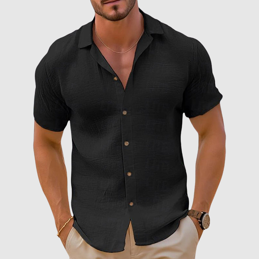 Men's Linen Short-Sleeve Button-Up Shirt – Casual Summer Shirt