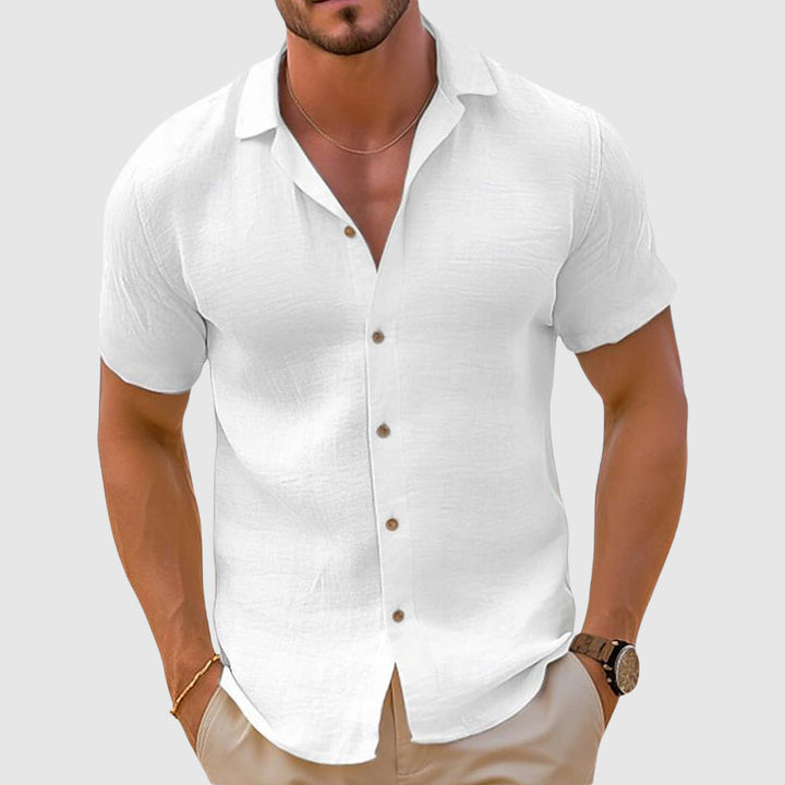 Men's Linen Short-Sleeve Button-Up Shirt – Casual Summer Shirt