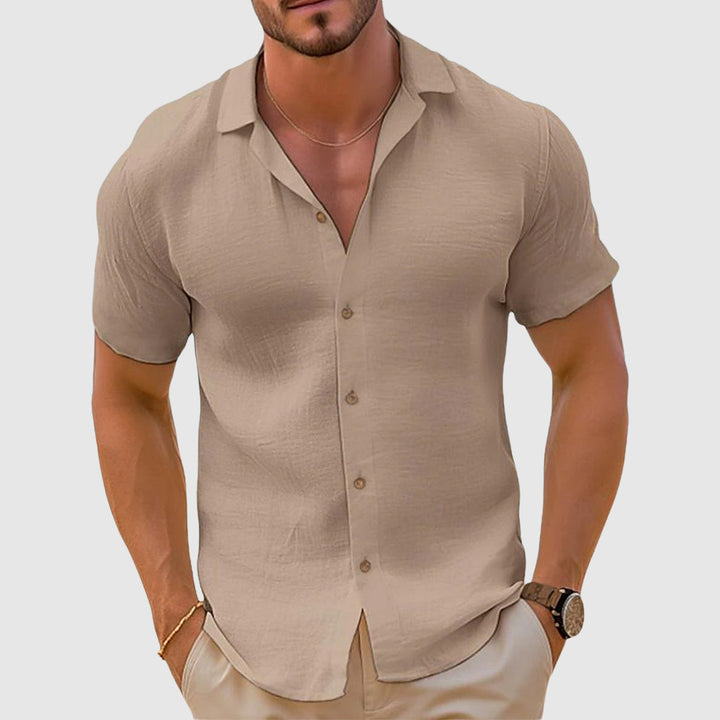 Men's Linen Short-Sleeve Button-Up Shirt – Casual Summer Shirt