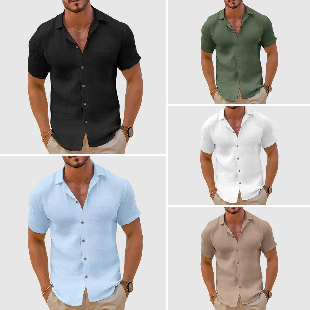 Men's Linen Short-Sleeve Button-Up Shirt – Casual Summer Shirt