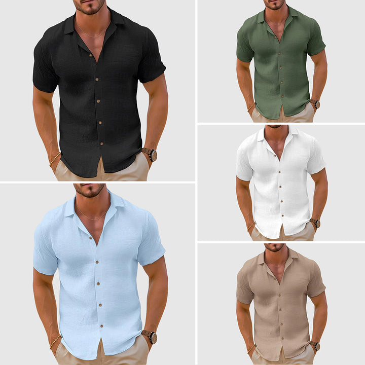 Men's Linen Short-Sleeve Button-Up Shirt – Casual Summer Shirt