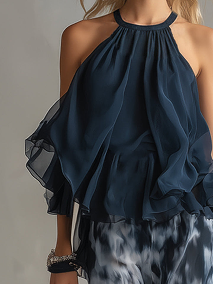 Ludovica Damen Set: Schulterfreies Oberteil & Chiffonhose für Eleganz 4
