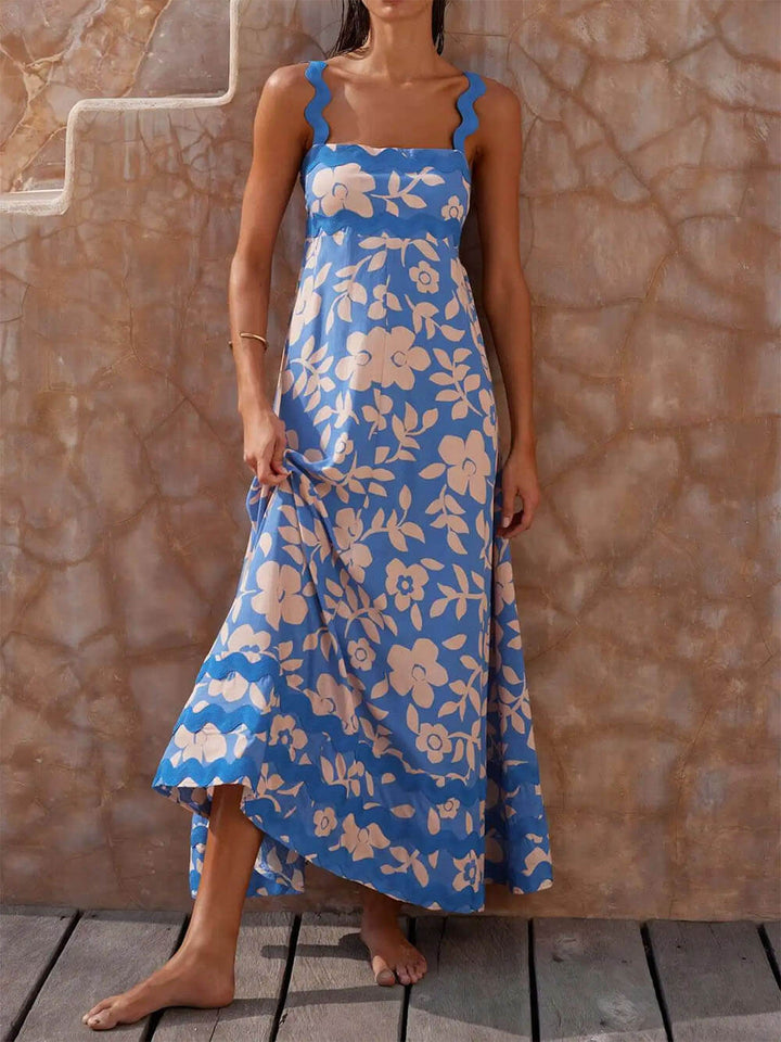 Robe maxi femme – Tissu léger – Motif floral – Sans manches – Look d'été