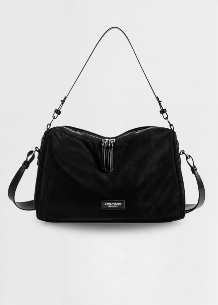 Vegan Suede Crossbody Bag Women – Compact Bucket Bag with Zipper
