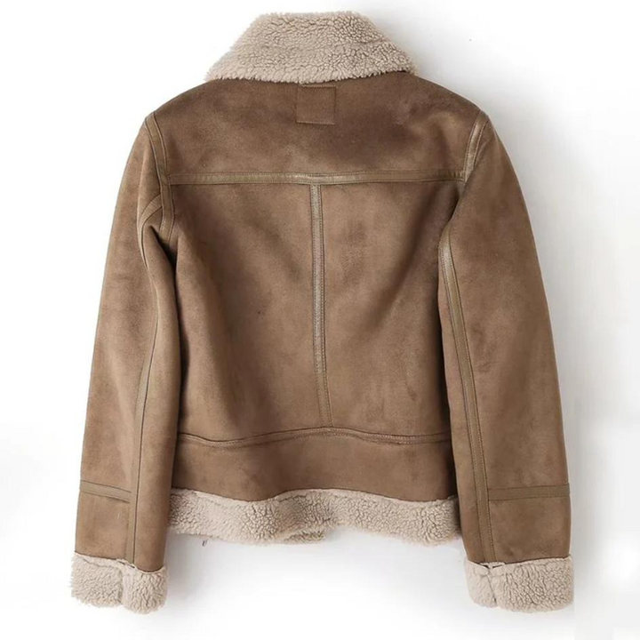 Veste biker femme en cuir avec doublure teddy