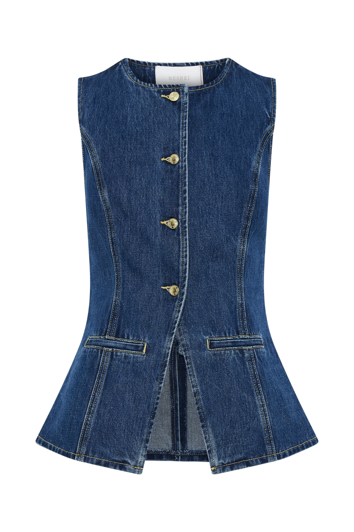 Camisa vaquera azul oscuro para mujer – Blusa de manga larga con botones