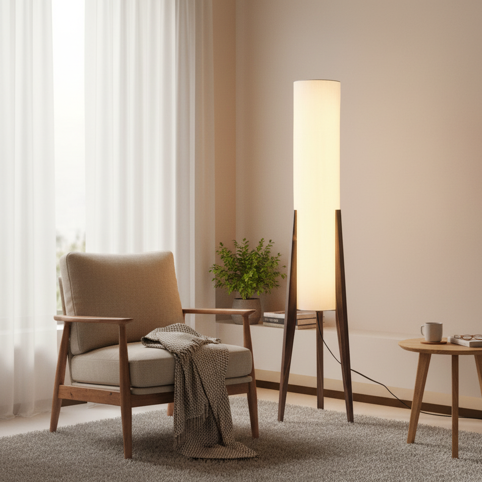 Massivholz Stehlampe aus Walnuss mit LED-Beleuchtung – Elegante Stehleuchte für Wohnzimmer und Schlafzimmer 1