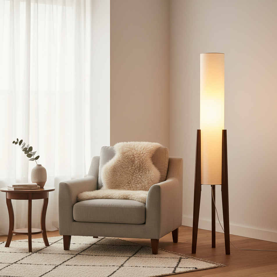 Massivholz Stehlampe aus Walnuss mit LED-Beleuchtung – Elegante Stehleuchte für Wohnzimmer und Schlafzimmer 2