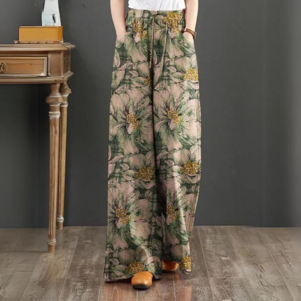 Pantalon Palazzo Femme Viscose Imprimé Floral Coupe Ample Été