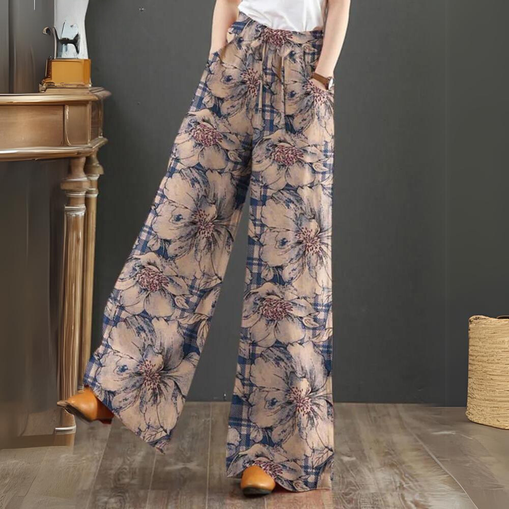 Pantalon Palazzo Femme Viscose Imprimé Floral Coupe Ample Été