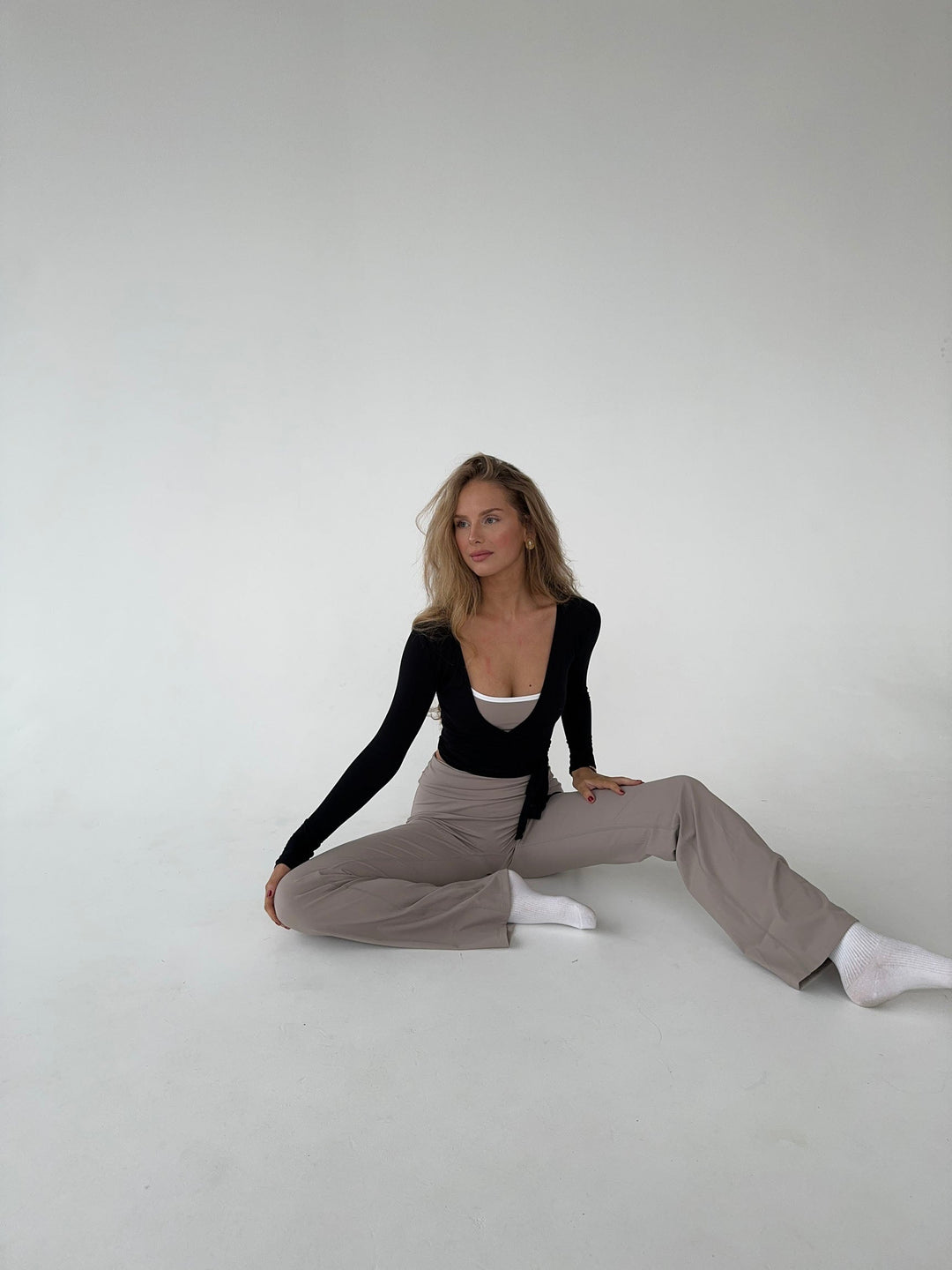 Damen Langarm-Wickelbluse mit V-Ausschnitt – Yoga – Alltagskleidung