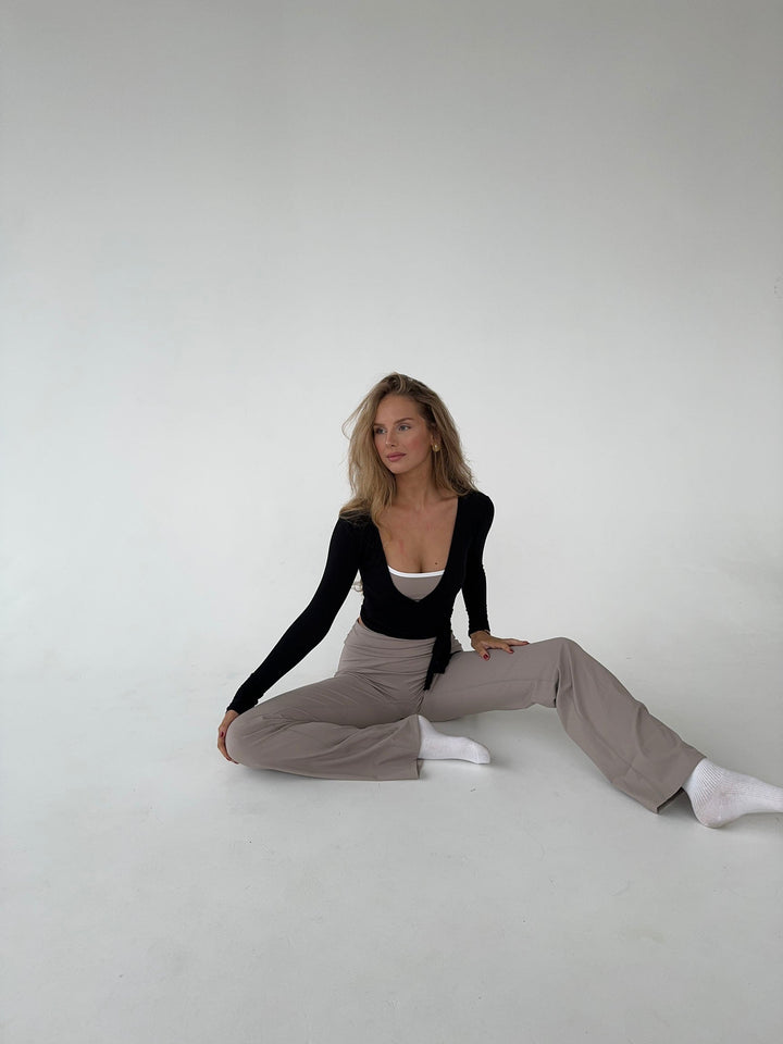 Damen Langarm-Wickelbluse mit V-Ausschnitt – Yoga – Alltagskleidung