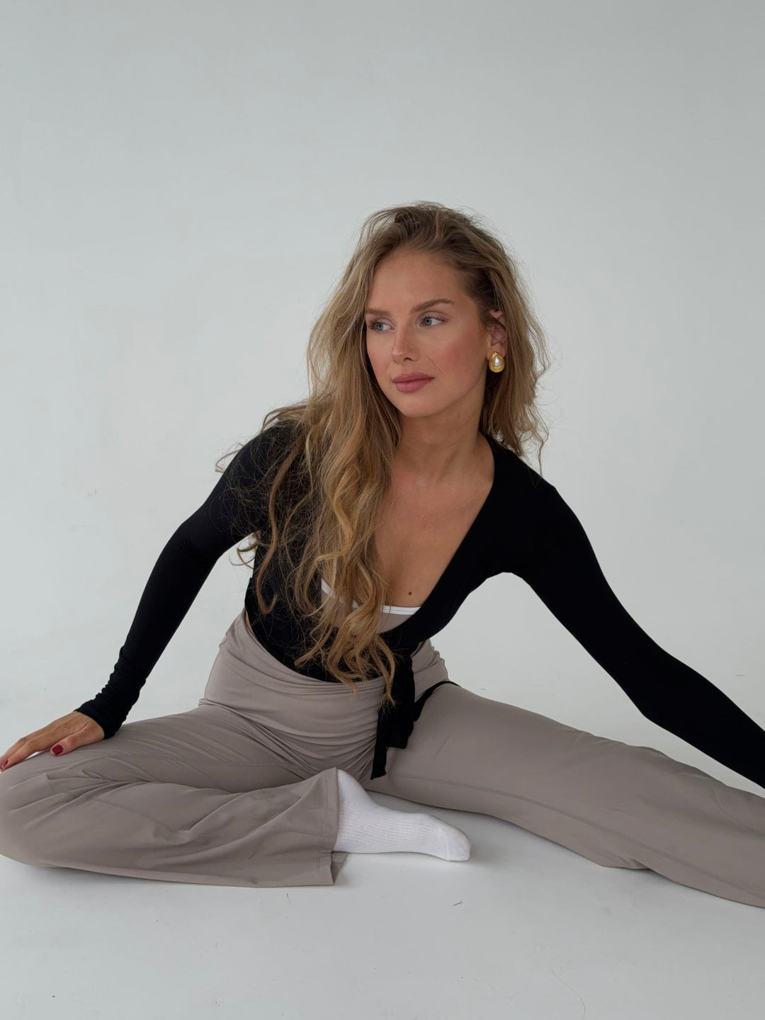 Damen Langarm-Wickelbluse mit V-Ausschnitt – Yoga – Alltagskleidung