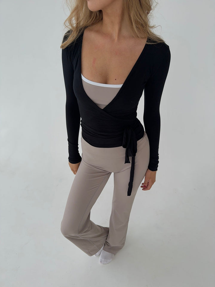 Damen Langarm-Wickelbluse mit V-Ausschnitt – Yoga – Alltagskleidung