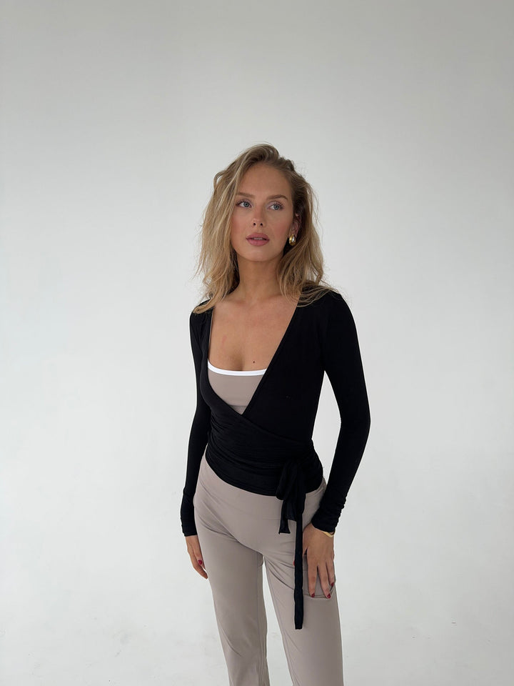 Damen Langarm-Wickelbluse mit V-Ausschnitt – Yoga – Alltagskleidung