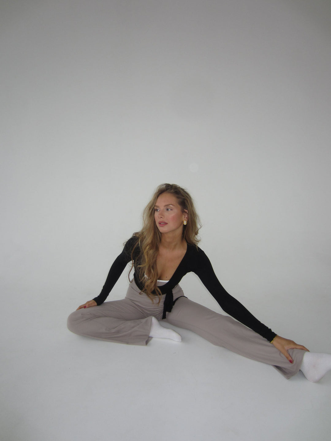 Damen Langarm-Wickelbluse mit V-Ausschnitt – Yoga – Alltagskleidung