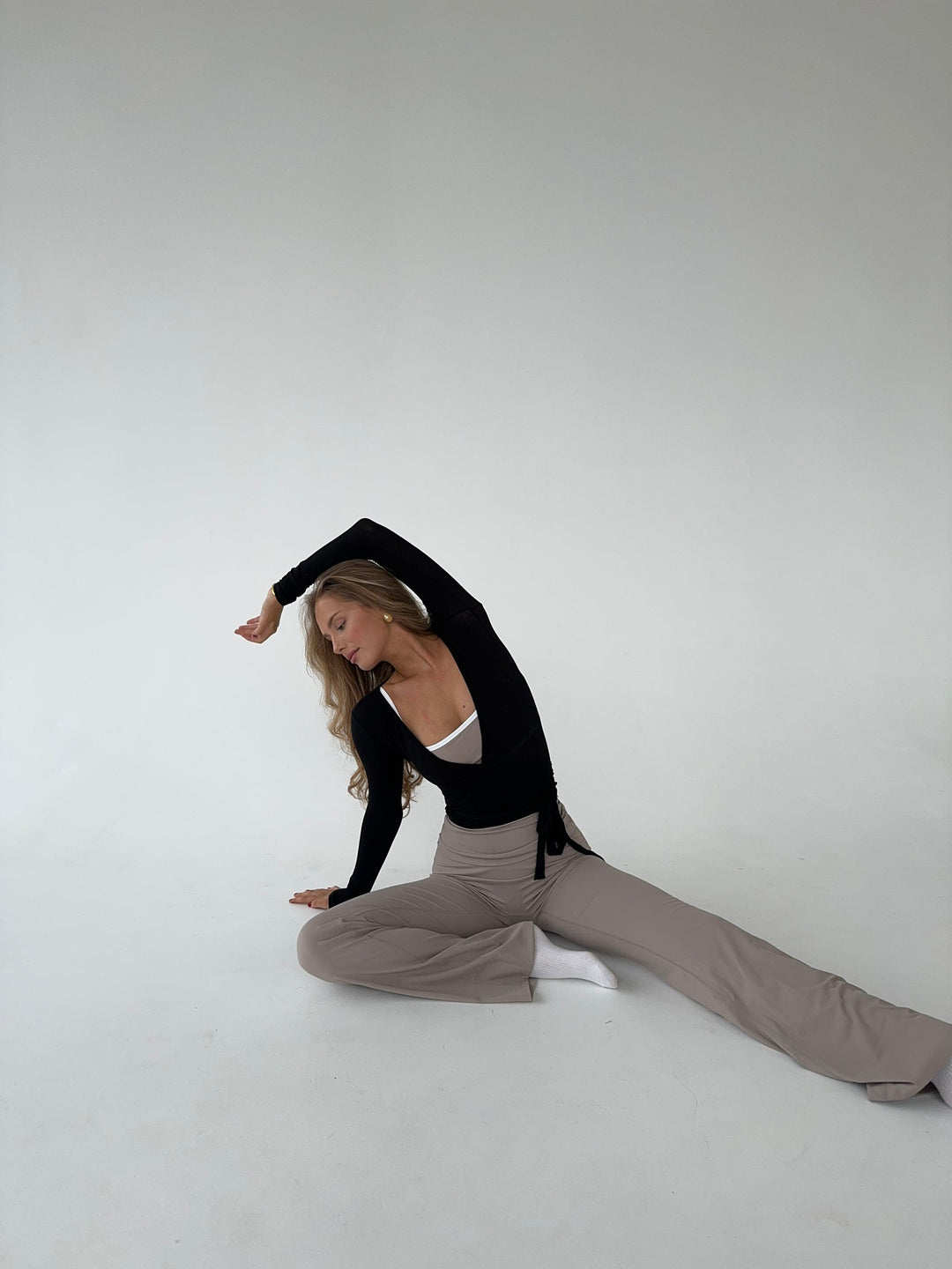 Damen Langarm-Wickelbluse mit V-Ausschnitt – Yoga – Alltagskleidung
