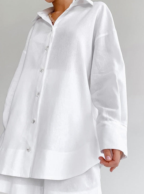 Ensemble en coton pour femmes avec blouse oversize et pantalon décontracté