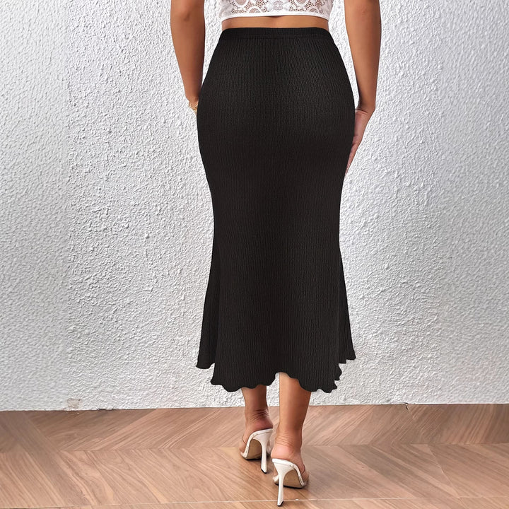 Women's High-Waisted Pencil Skirt – Scalloped Edge Elegant Fit