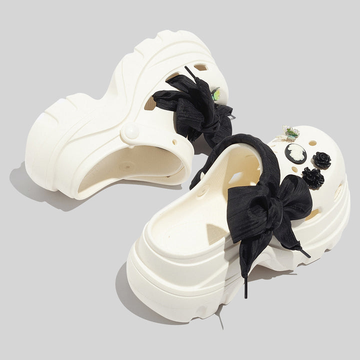 Women's Fashionable White Chunky Clogs with Embellishments and Accessories