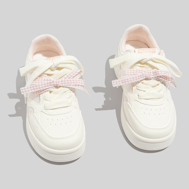 Zapatillas de malla blancas transpirables para mujer con cordones