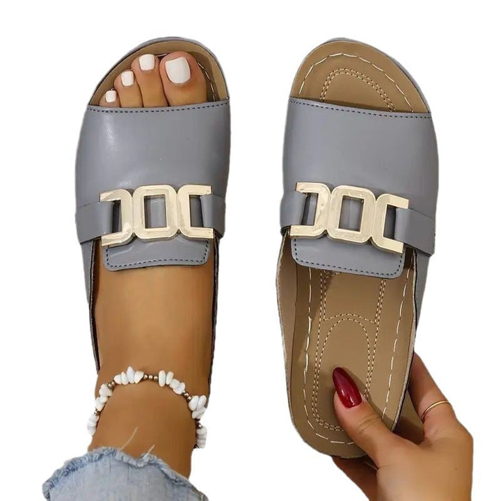 Women's Slip-On Wedge Sandals with Buckle – Comfortable Platform Shoes
